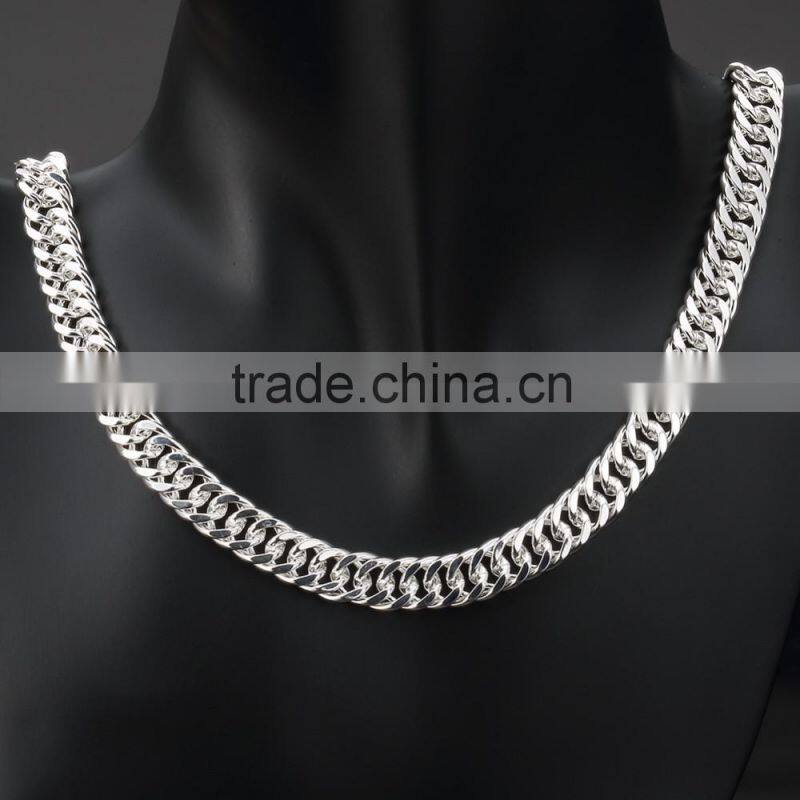 Alibaba High quality 6mm 8mm 10mm Men's Big chain 925 sterling silver necklace, curb silver necklace