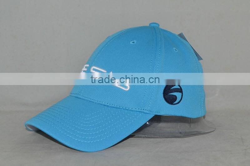 Guangzhou hat factory professional custom 6 panel 100% polyester 3 d embroidery logo light blue Outdoor sports cap