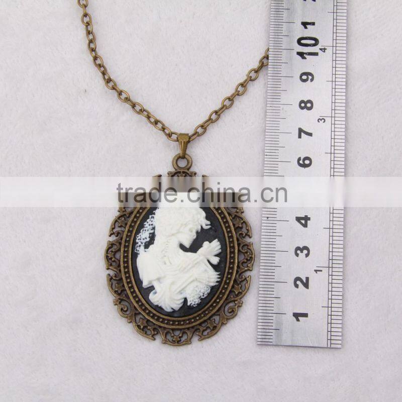 fashion jewelry necklace steampunk necklace skeleton silhouette bronze cameo pendant 2015 new made in China yiwu