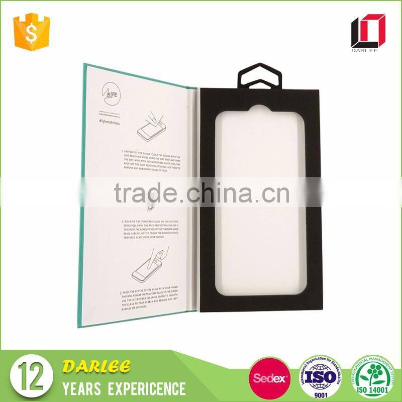 Hot selling paperboard retail flip lid custom screen protector tempered glass package with handle