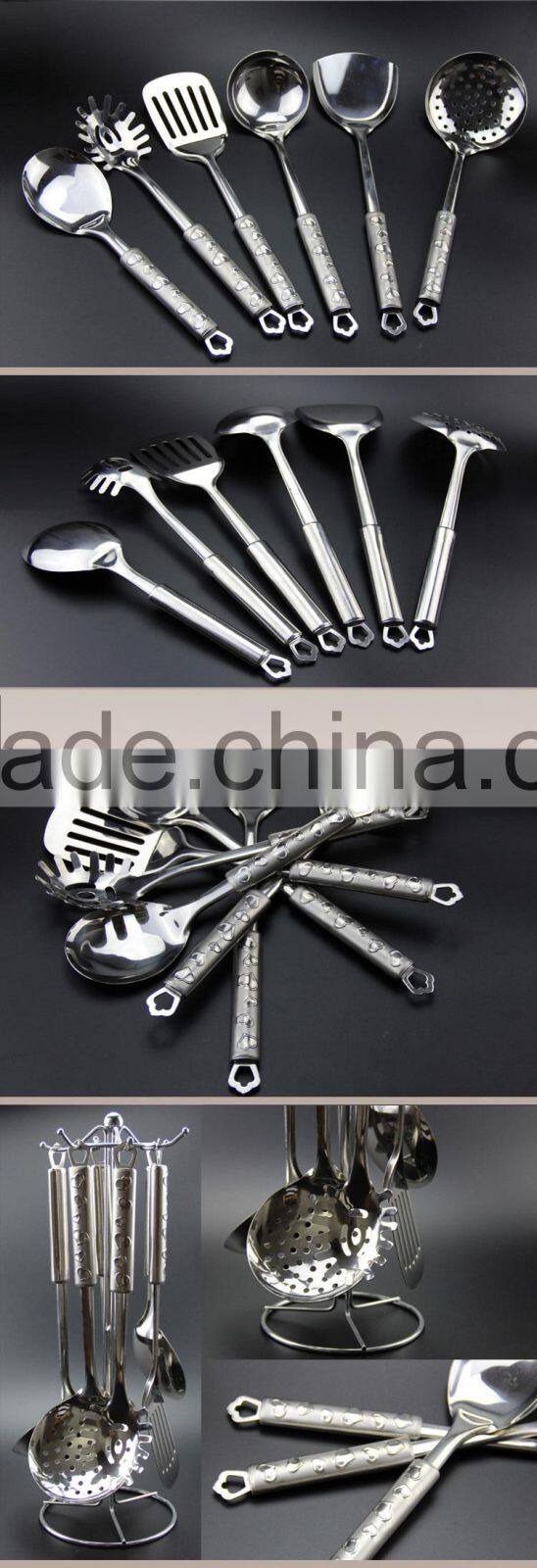 Modern stainless steel kitchen utensils set/ cook hot sell stainless Love handle kitchen ware 7pcs kitchenware set S01