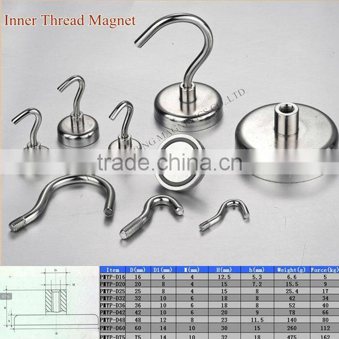 Powerful ferrite pot magnet with hook