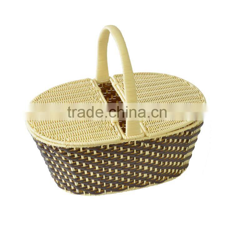 Wholesale plastic wicker storage basket oval shape fruit basket with cover