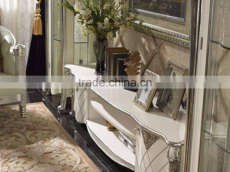Etruscan Style Eeoclassical Living Room White TV and Single Door Display Cabinet Set