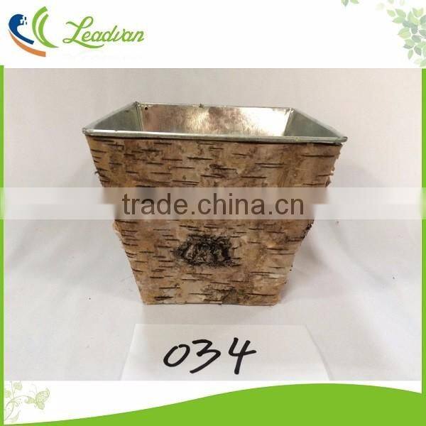 China supplier decoration wooden design outdoor garden metal bark flower pot for 2017 square metal bark flower pot
