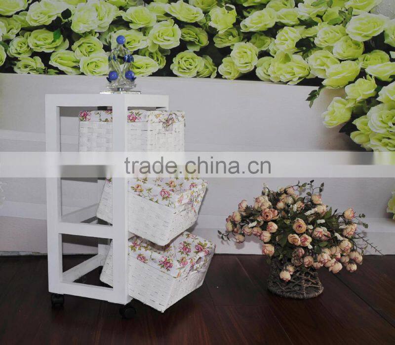 Small beautiful unfinished wooden cabinet with basket drawer