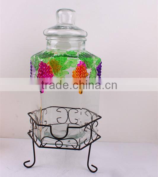 5pcs glass juice dispenser set with metal clip