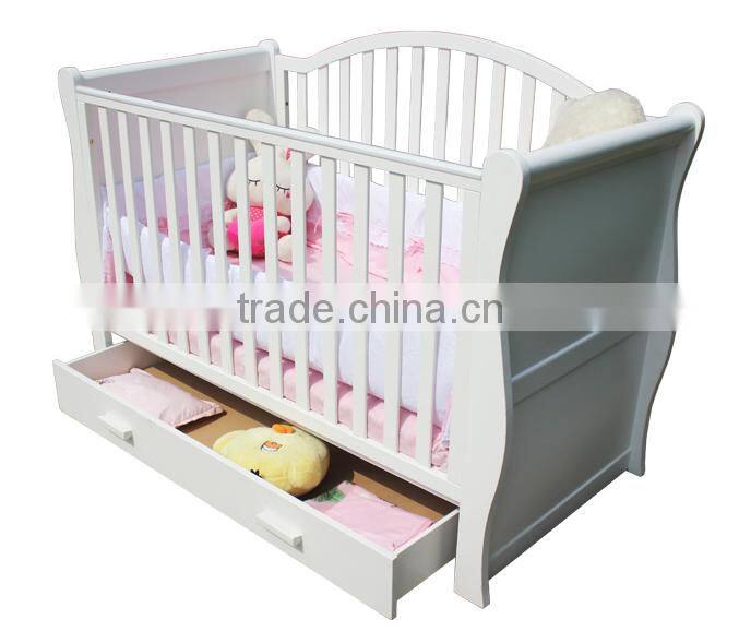 European Style New born Baby Bed, Wooden Baby Crib Multifunction Baby Crib Bed with Drawer
