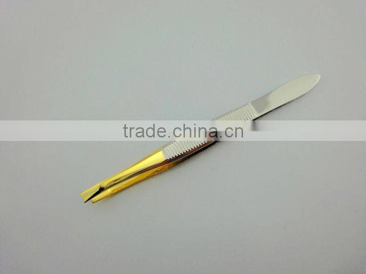 Promotion gift makeup accessories eyelash polish gold tweezer Item HXB-7#