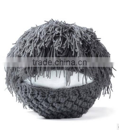Men Barbarian Knit Crochet Hat Mad Scientist Wig Mustache Cap Beard Hat