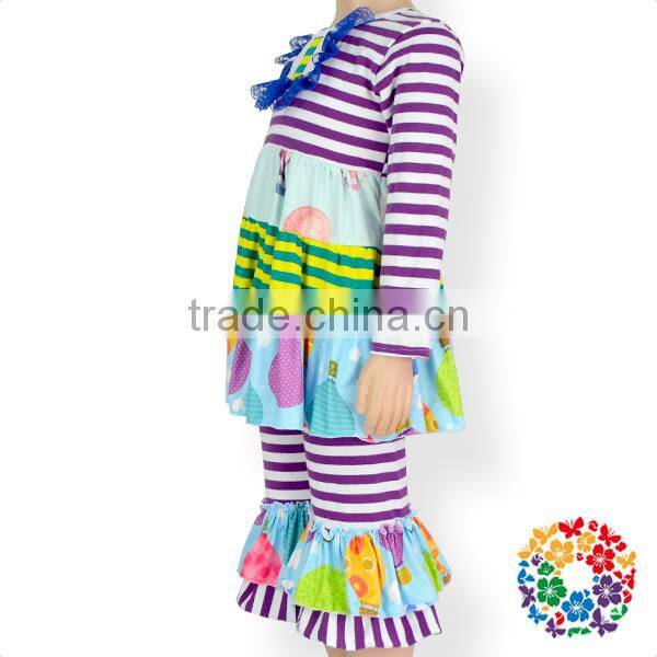 Organ Kids Wholesale Winter Clothes Pumpkin Girls Ruffle Outfits Cotton Stripe Baby Girl Clothing Set