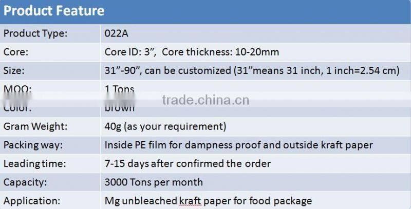 40g mg unbleached food grade kraft paper roll