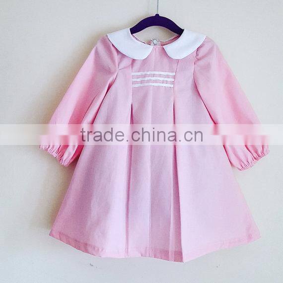 New fashion long sleeve pink baby girl summer designer one piece party princess dress