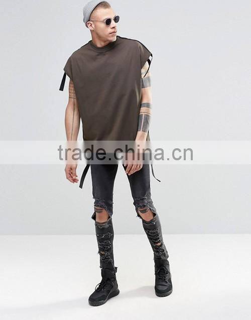 Custom men fashion super oversized sleeveless heavyweight jersey t-shirt with taping