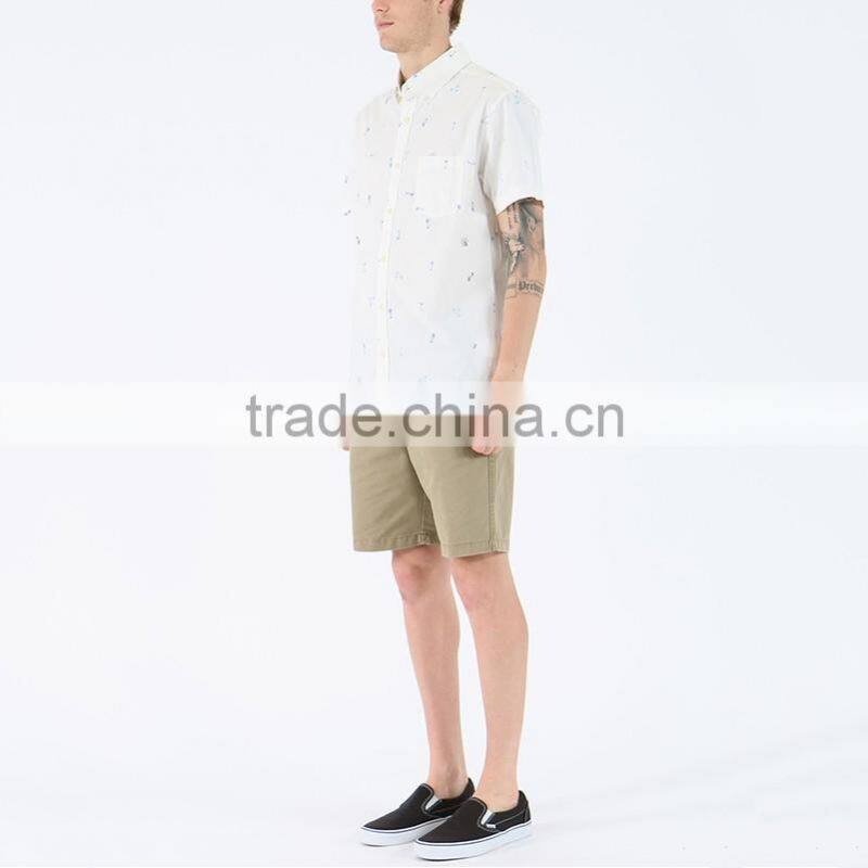 New fashion custom button up short sleeve white printed shirts for men