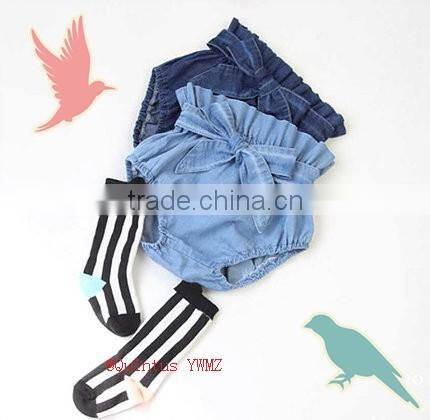 Denim boutique children's clothing bow shorts denim shorts girls ruffle shorts