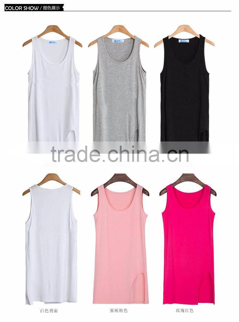Active Basic Black Long Comfort Soft Dyed Cotton Tank Camisole Ladies