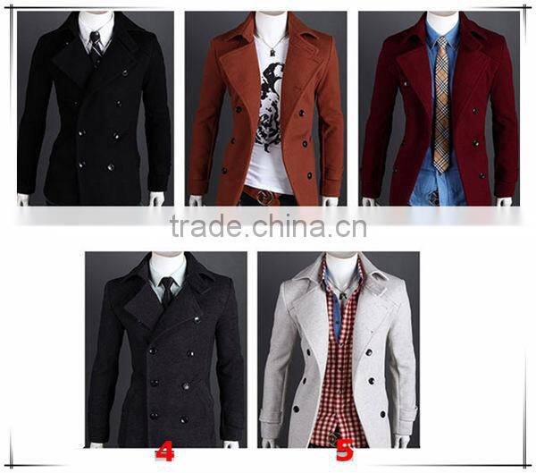 Spring and winter new design casual double breasted mens wool trench coat