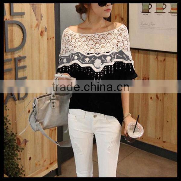 Hot sell fashion korea style lace design women summer blank latest printing t-shirt girl