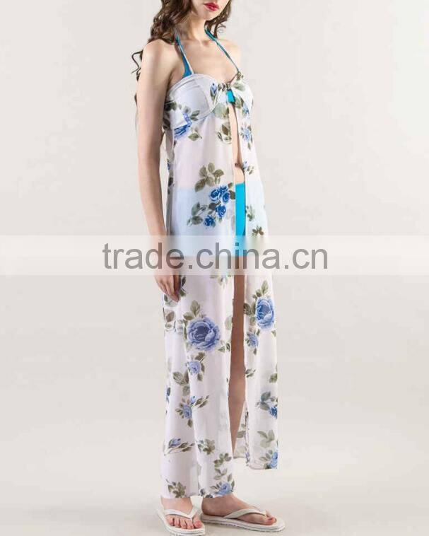 Bohemian maxi sexy beach dress women chiffon maxi printed long dresses