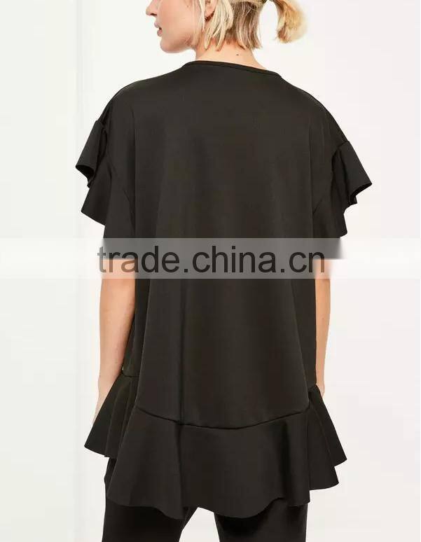 Hot selling custom pink short sleeve frill trim new design t shirts