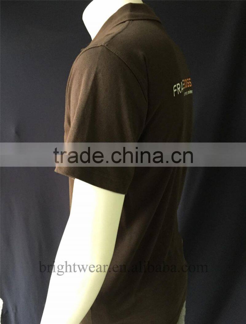 100% polyester men's uniform polo shirt with 200gsm pique fabric and heat-transfer printing