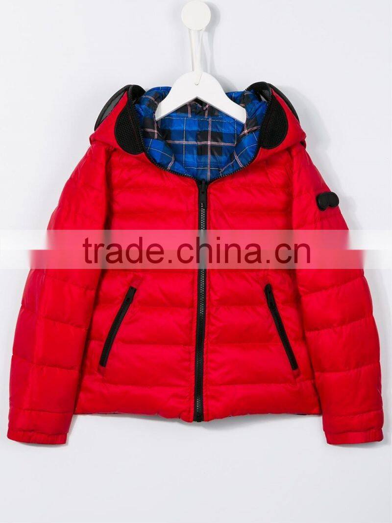 Customed Red and Blue Reversible Windproof Feather Down Puffer Jacket