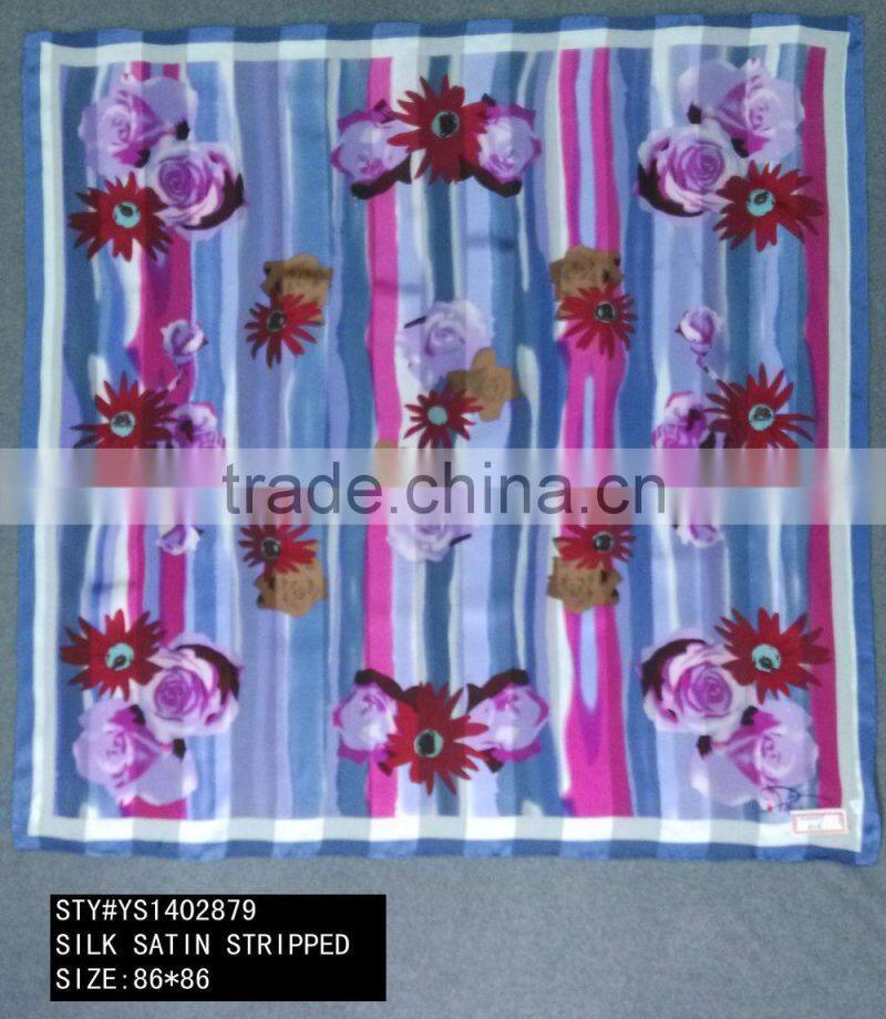 Small Square Silk Scarf, silk twill, plain crepe satin, satin stripped