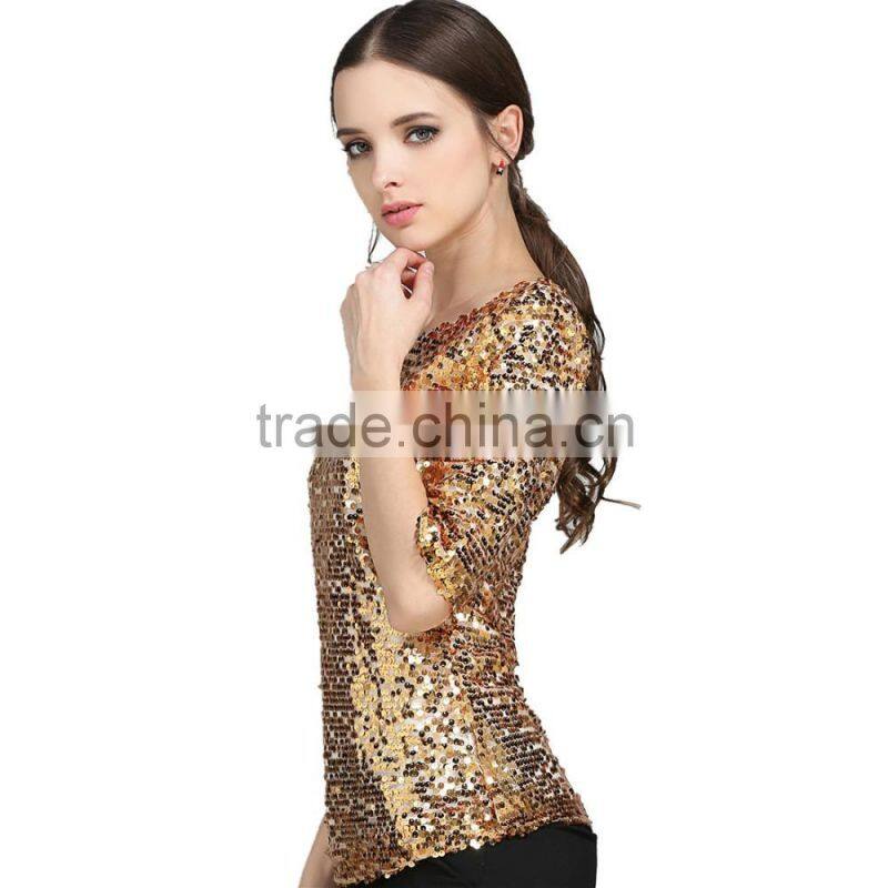 Womens sequin paillette detail golden hot gilrs tight shirt