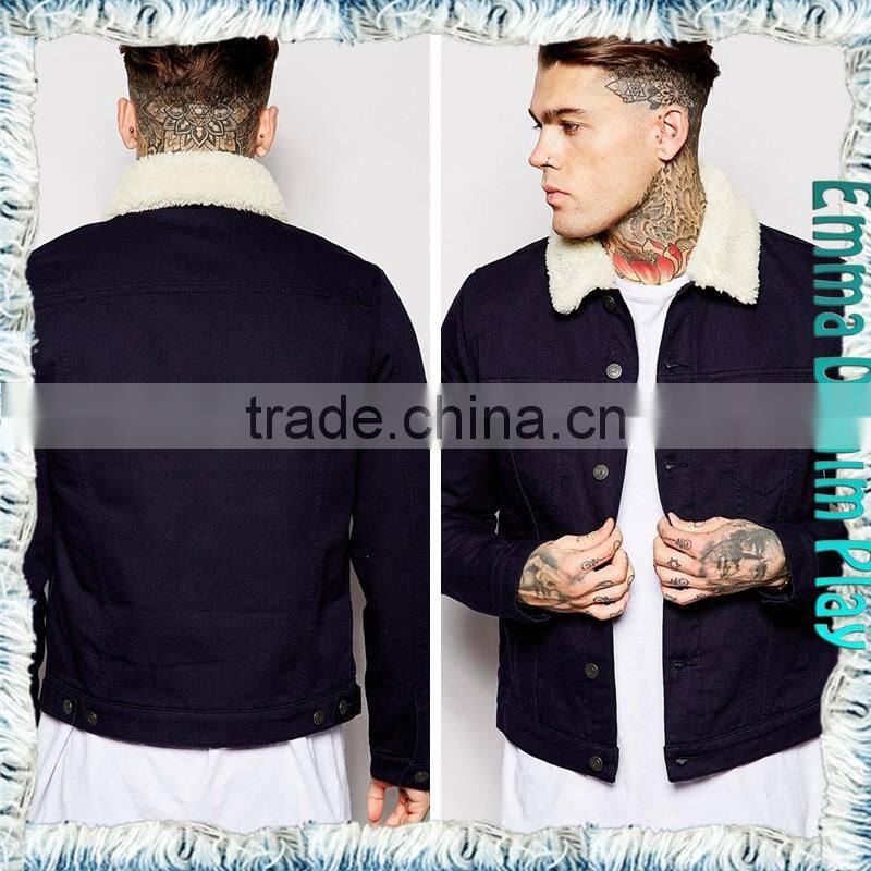 Vogue Cotton Denim Fleece Lining Jacket Dark Blue for Men