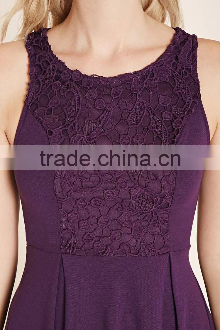 2016 China Supplier Autumn Fashion Style Sleeveless O-neck Ruffle 100%Cotton Ladies Nice Embroidered Dresses