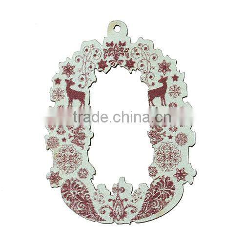 Oval Coffee Christmas Reindeer Pattern Wood Charm Pendants 4.1cmx3cm