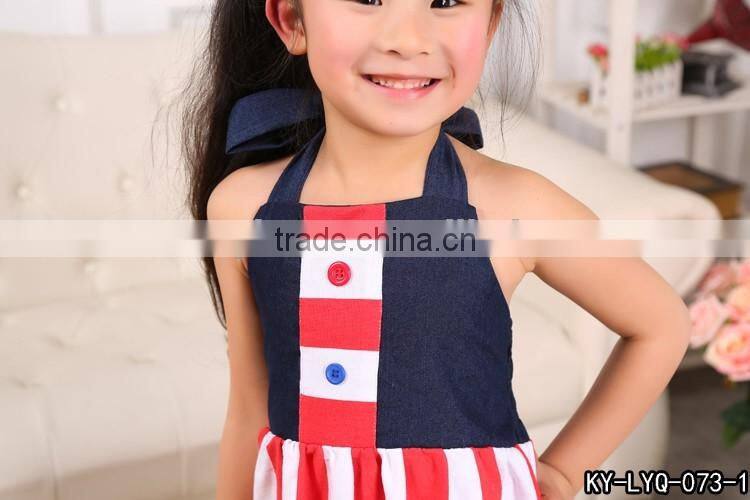 wholesale factory sweet lace lower hem baby girl dress,joint cute dress,hang neck girls dress MC6012204