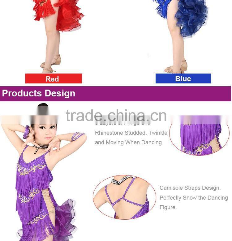 2017 New Girls Kids Fringed Ballroom Salsa Latin Dance Dress For Kids