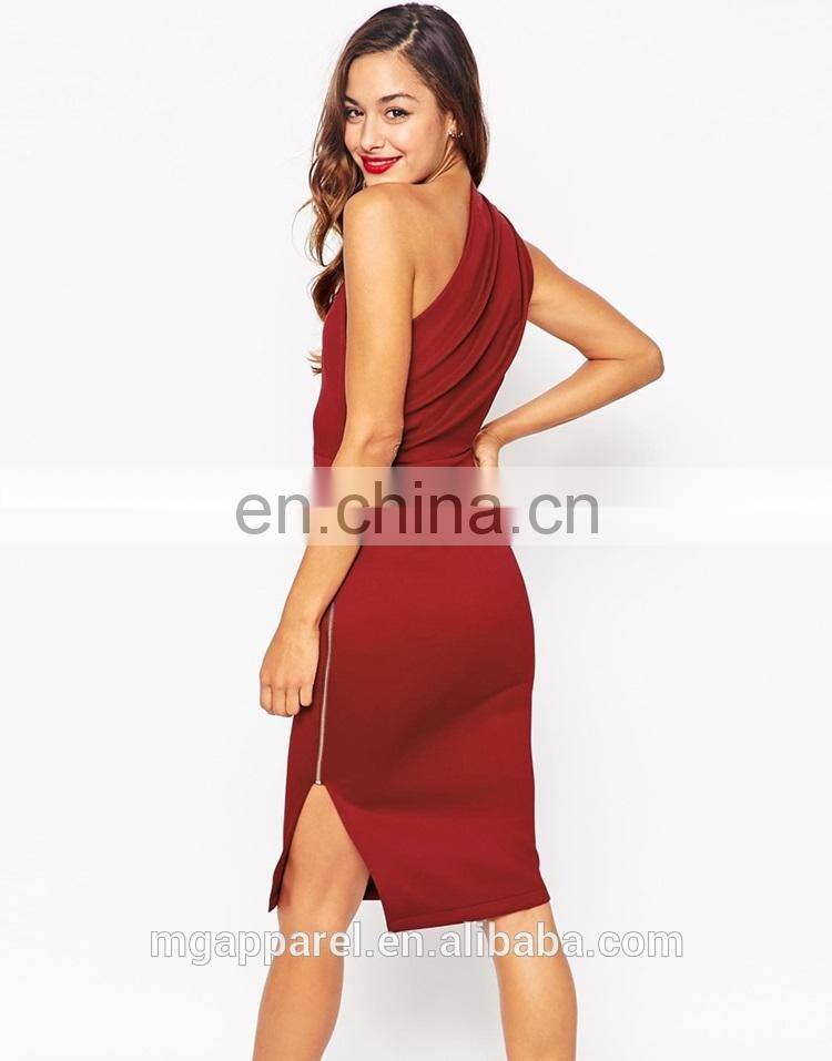 Latest dress design slim fit new fashion red one shoulder women party dres