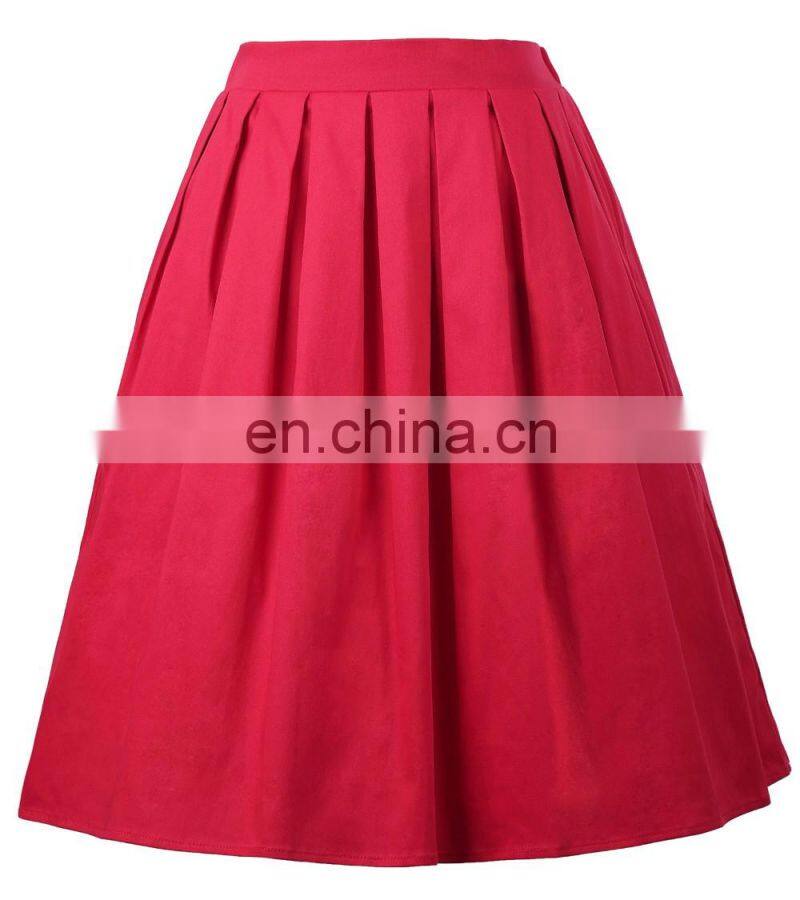 Grace Karin Women's Vintage Retro Pleated Red Cotton Summer Skirt 7 Patterns CL010401-7