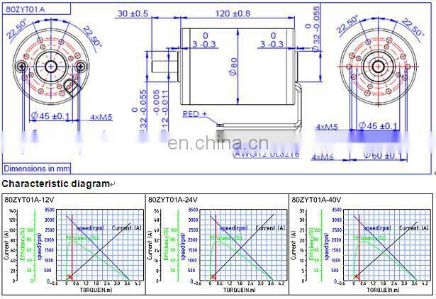 O.D80mm Electric Dc Motor rated 2600rpm 0.6N.m 160w CE/ROHS