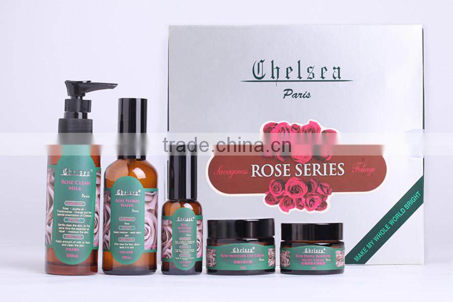 natural rose essence moisturizing whitening facial skin care set
