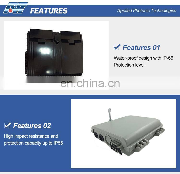 1:4 1:8 1:16 1:64 fiber optic spliter terminal box distribution/termination box abs pole nount/wall mount in black color
