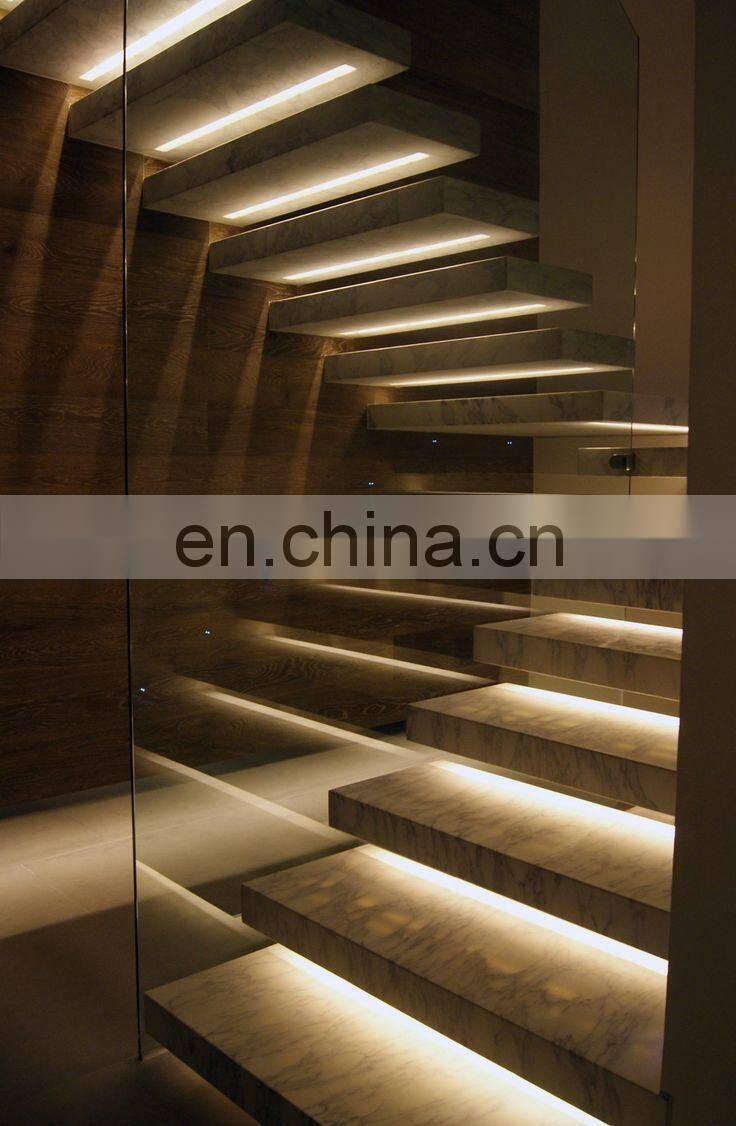 Wood Straight Staircase For Tempered Glass Railing
