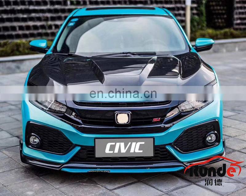 Runde PP Material Body Kit With Front Rear Bumper Grille Side Skirt Spoiler For 2016-2019 Honda Civic 10th Generation Bodykit