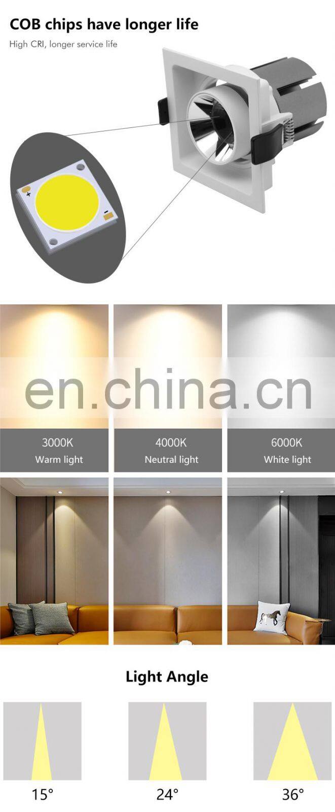 Energy Saving Square Shape Three Color Aluminum Indoor Housing Warehouse 20W LED Grille Lamp