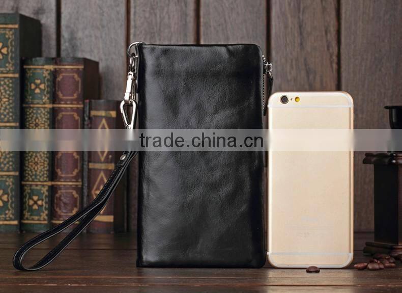 Top oil wax cowhide leather car key case key holder for men Multi-functional wallet with wristlet