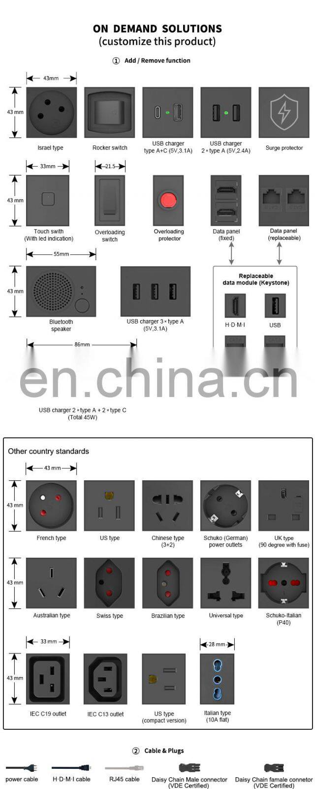 Israel socket for under desk and Rail system