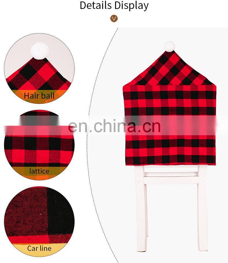 Red Black Plaid Christmas Chair Cover 2022 Santa Xmas Party Decoration for Home Hotel Table Ornament