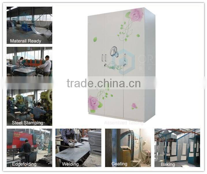 French Bedroom Furniture Set White and Pink Rose Printing Steel Bedroom Furniture Set