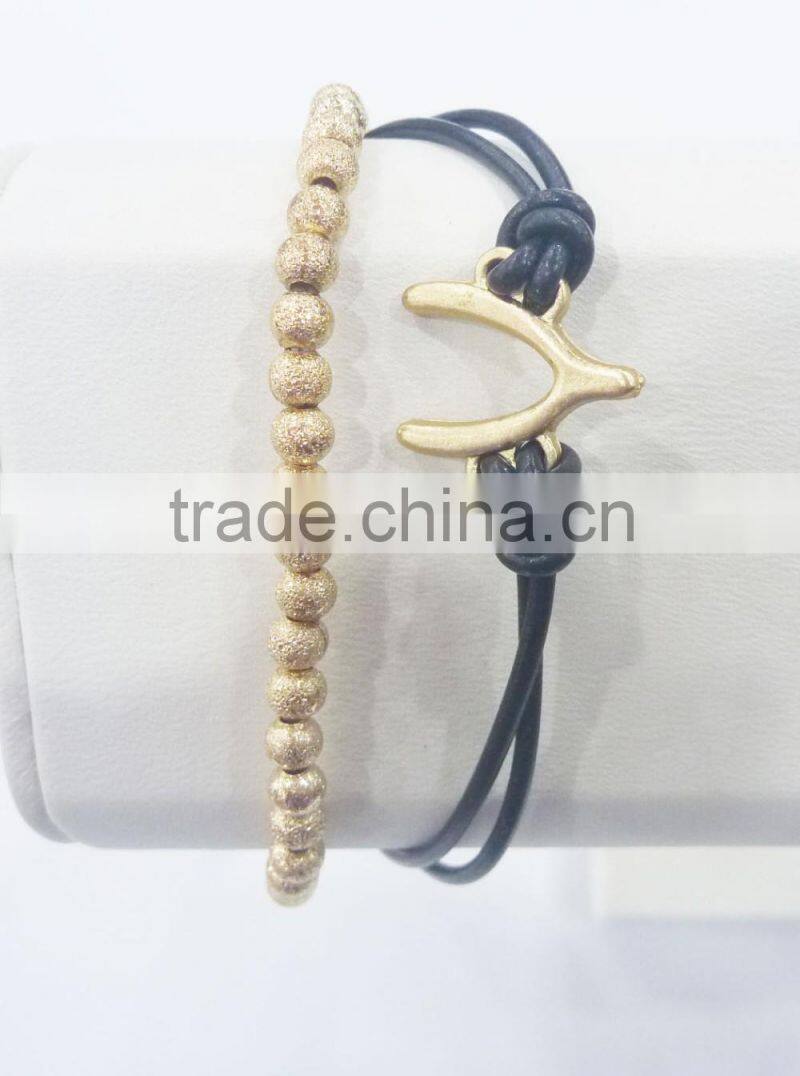 FASHION 2 ROWS WISHBONE BEADED BRACELET