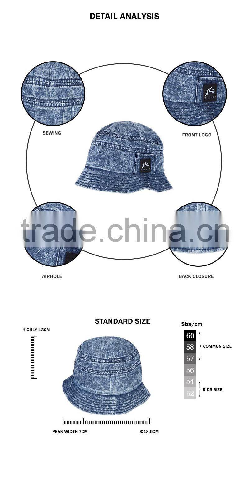 Hot selling stonewashed blue plain bucket hat wholesale