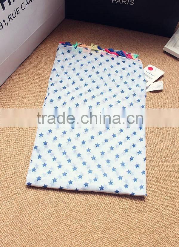 Hot Selling Korean Navy Star Printed Colorful Tassels Fashion Ladies Scarf