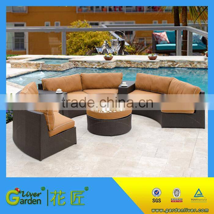 garden outdoor patio backyard semi-circle wicker sectional sofa